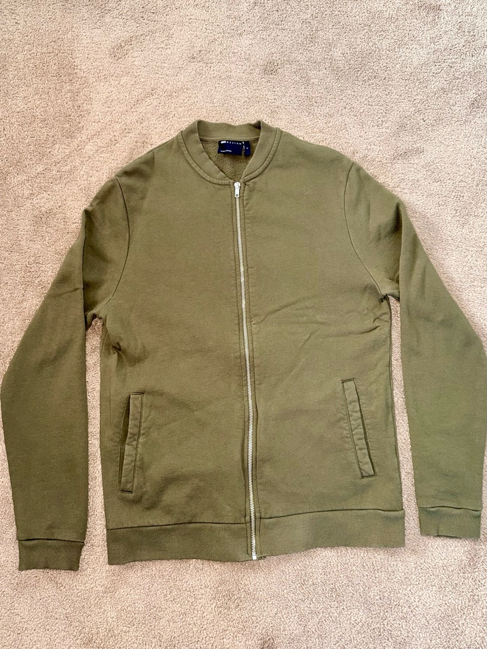 ASOS Design Men's Olive Green Full Zip Bomber Jacket Small
